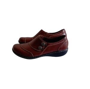 Brown Leather Clarks Casual Slip-Ons